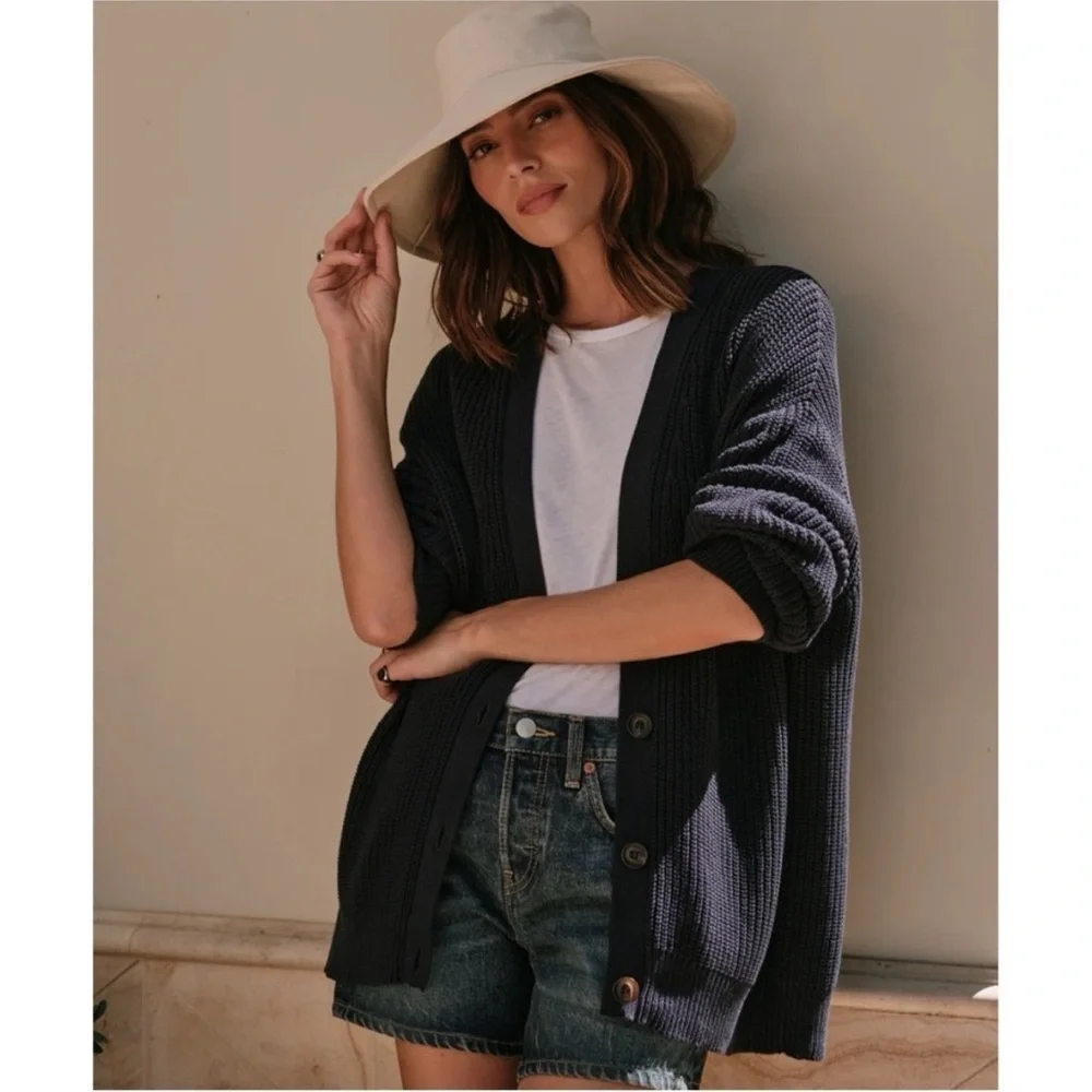 JENNI KAYNE Cotton Cocoon Cardigan - navy L
